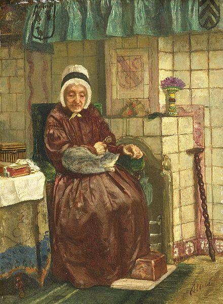 August Allebe Old woman by a hearth oil painting image